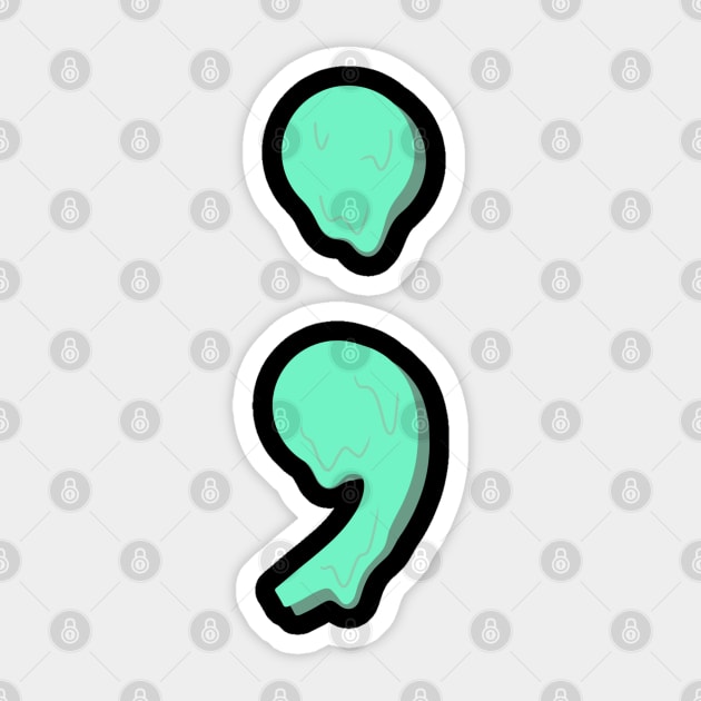 dripping/melting semicolon in pastel mint green Sticker by acatalepsys 